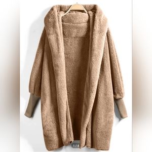 Hooded Open Front Fluffy Teddy Coat